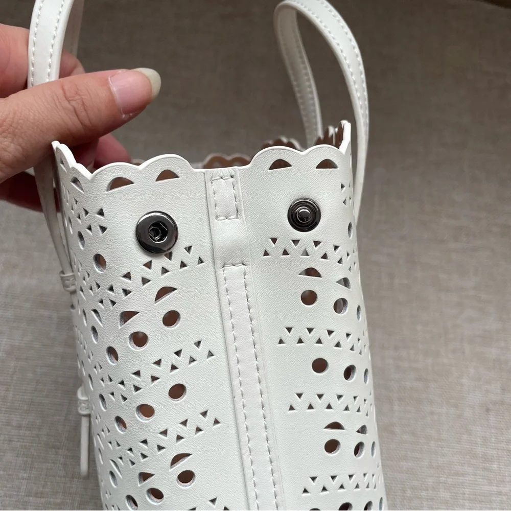 Alaïa White Laser-Cut Scalloped Leather Tote